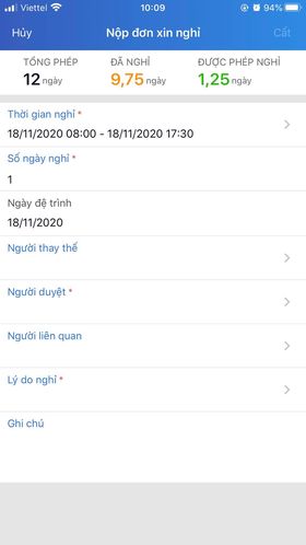Quản lý nghỉ và làm phép trên di động